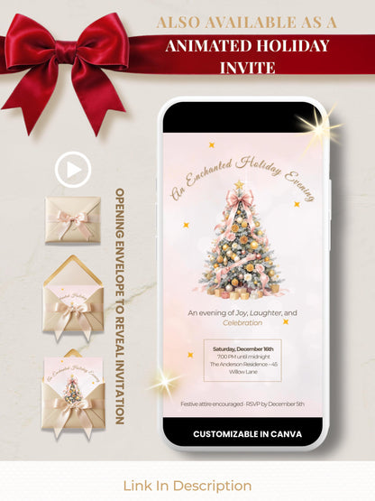 Holiday Party Invitation - Christmas Invite (Editable Canva Instant Download Template) - Printable or Digital Download