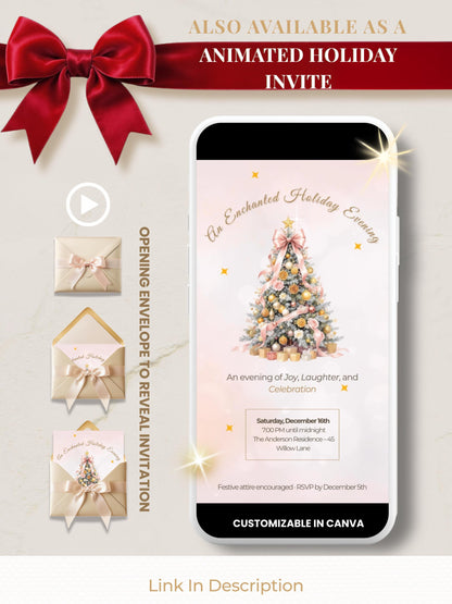 Holiday Party Invitation - Christmas Invite (Editable Canva Instant Download Template) - Printable or Digital Download