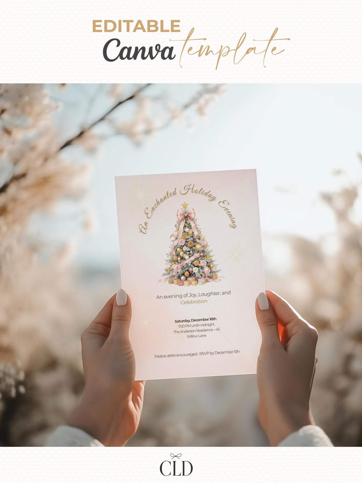 Holiday Party Invitation - Christmas Invite (Editable Canva Instant Download Template) - Printable or Digital Download