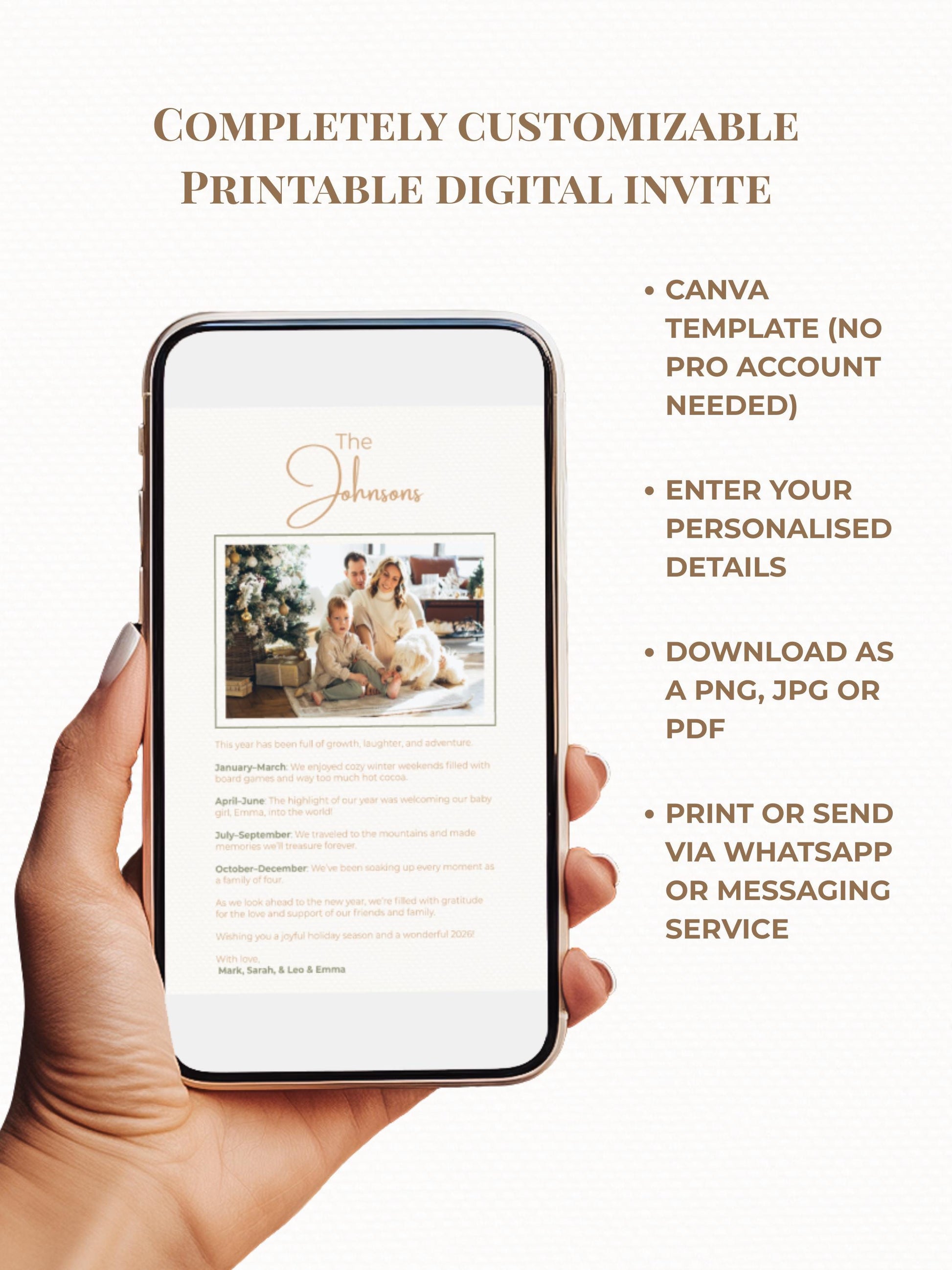 Editable Christmas Card with Newsletter Template (Printable or Digital Canva Holiday Card) - Family Photo Update, Personalized Greeting Card