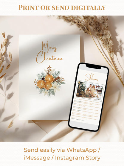 Editable Christmas Card with Newsletter - Cozy Rustic Holiday Card Template, Canva Printable, Family Photo Update, Digital Greeting