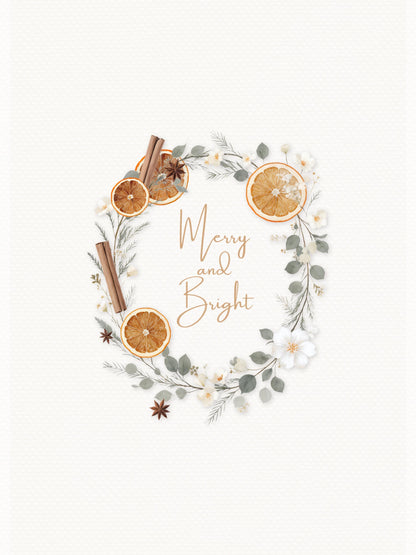 Editable Christmas Card with Newsletter - Botanical Orange Wreath Holiday Card Template, Canva Printable or Digital Family Greeting