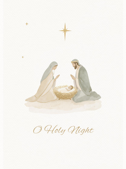 Editable Christian Christmas Card with Newsletter - O Holy Night Nativity Canva Template, Printable or Digital Holiday Greeting