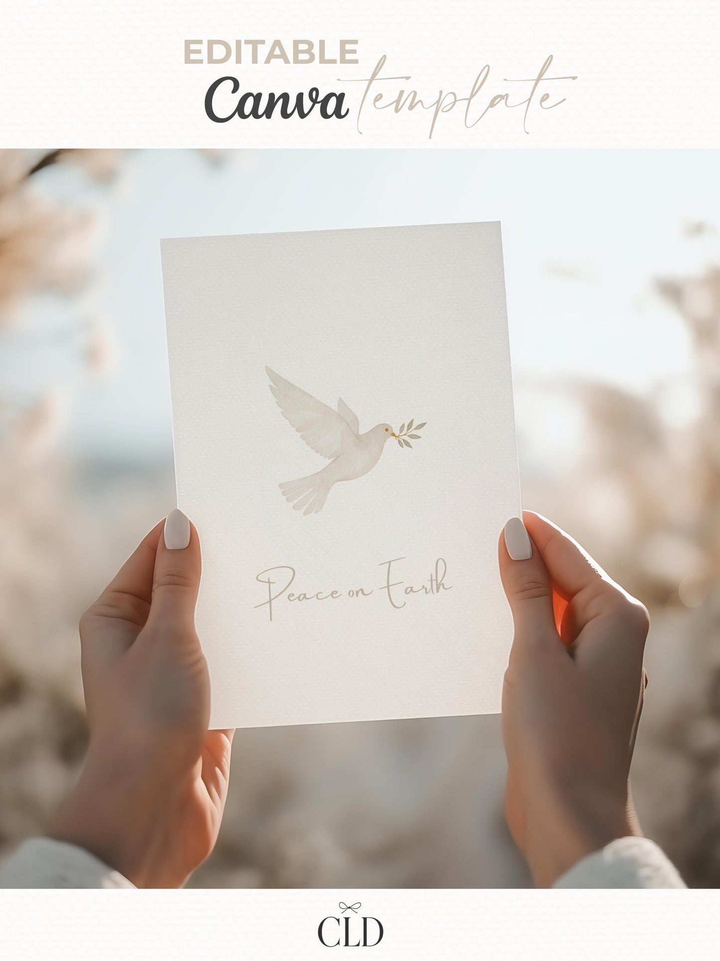 Editable Christmas Card with Newsletter - Christian Peace on Earth Dove Canva Template, Printable or Digital Holiday Greeting