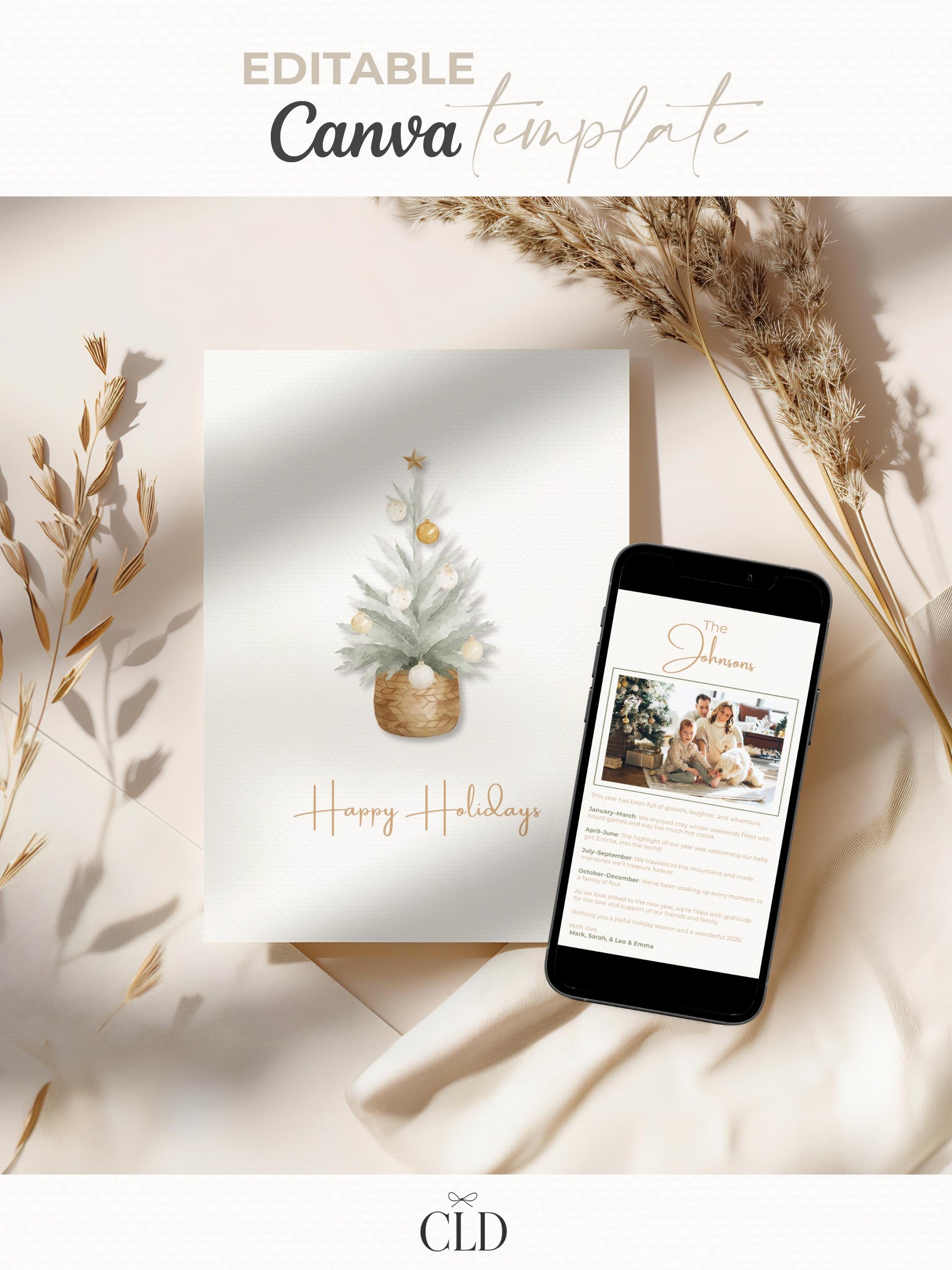 Christmas Card Bundle with Newsletter - 6 Editable Canva Templates, Printable or Digital Holiday Cards with Family Photo Update