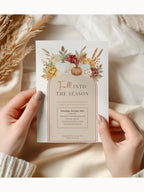 Fall Invitation Template Digital Design Watercolor Pumpkin Collection Autumn Celebration Package Floral Wheat Illustration Premium Quality Template Customizable Party Announcement Professional Layout Modern Typography Seasonal Gathering