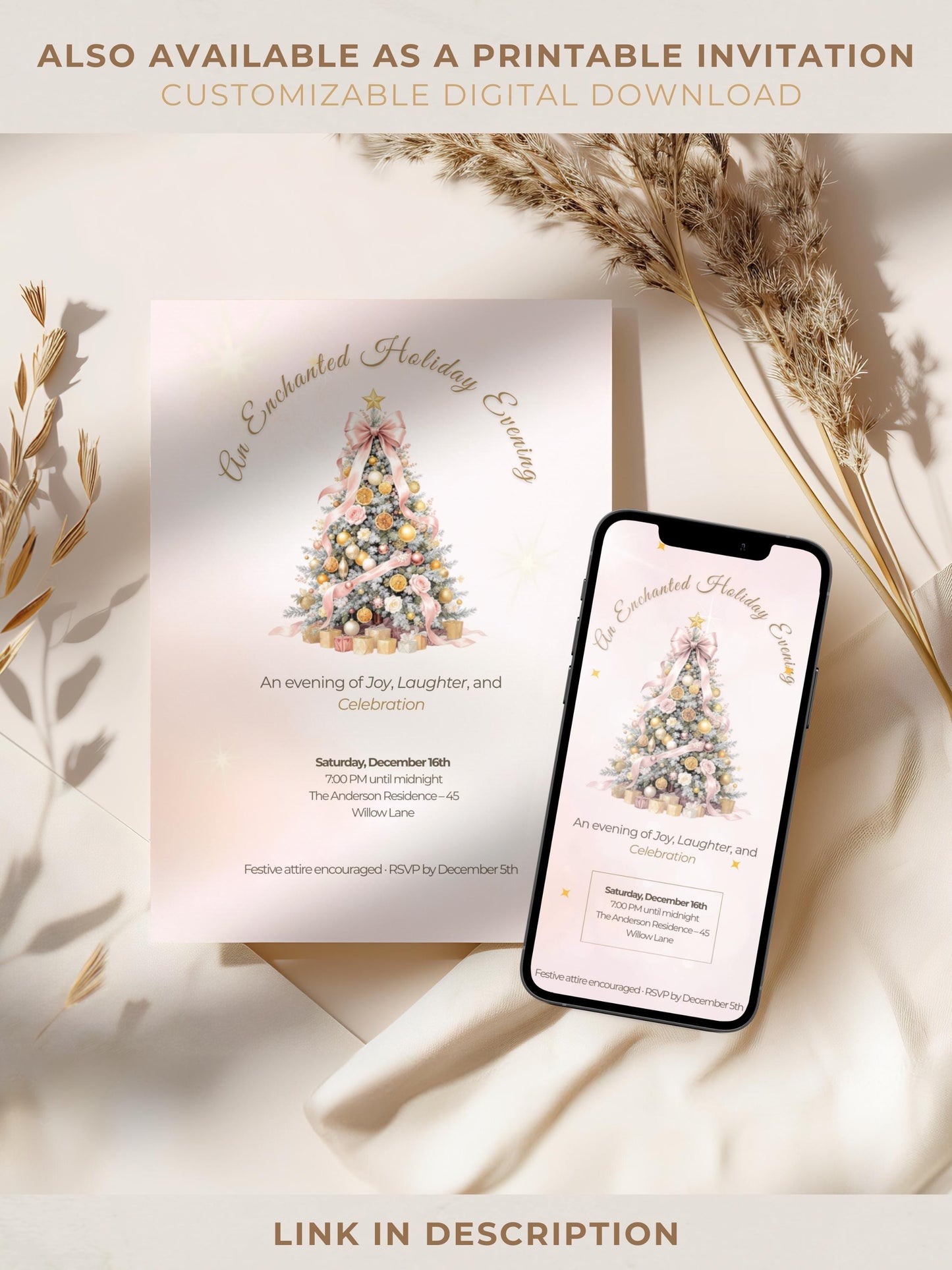 Animated Holiday Evite, Enchanted Digital Christmas Party Invitation Video, Canva Template, Elegant Holiday Invite with Envelope Animation