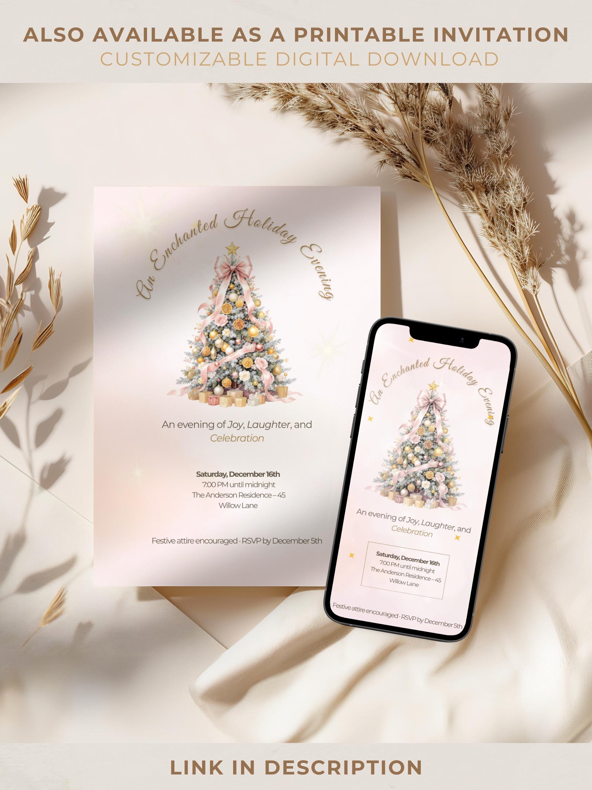Animated Holiday Evite, Enchanted Digital Christmas Party Invitation Video, Canva Template, Elegant Holiday Invite with Envelope Animation