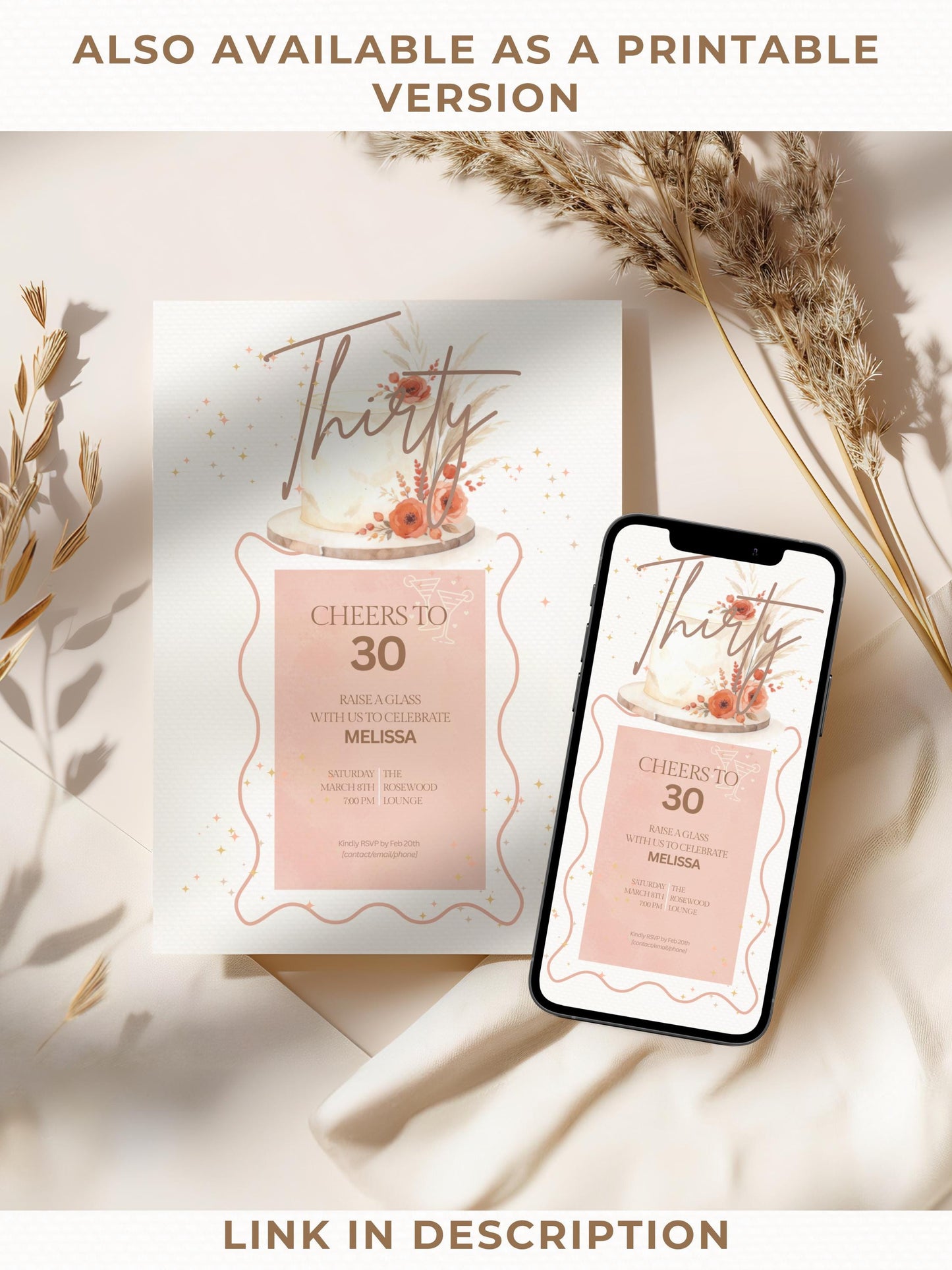 30th Birthday Invitation Animated Digital Evite with Clinking Glass Animation and Envelope Reveal, Peach Pink Editable Canva Video Template