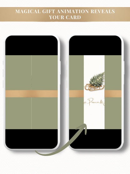 Animated Christmas Card - Digital Family Newsletter with Music (Instant Download Customizable Canva Template) Sled and Tree Holiday Evite