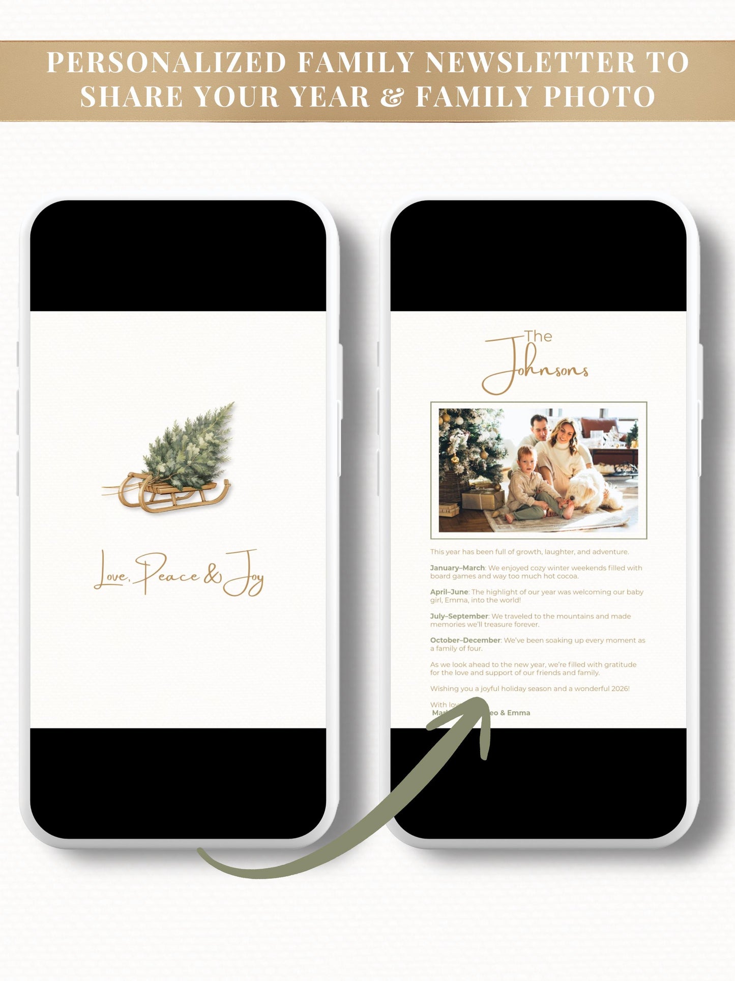 Animated Christmas Card - Digital Family Newsletter with Music (Instant Download Customizable Canva Template) Sled and Tree Holiday Evite