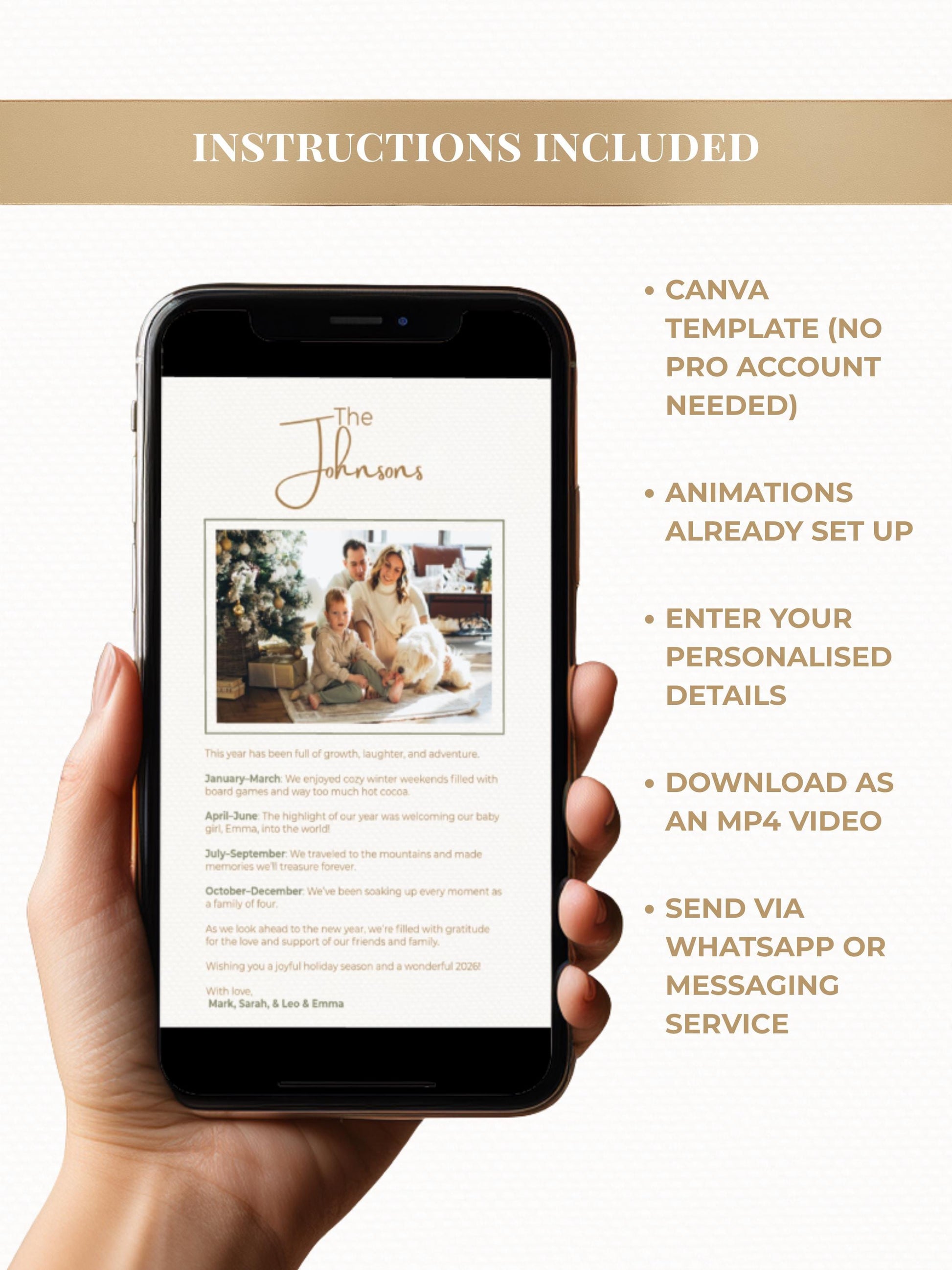 Animated Christmas Card - Digital Family Newsletter with Music (Instant Download Customizable Canva Template) Sled and Tree Holiday Evite