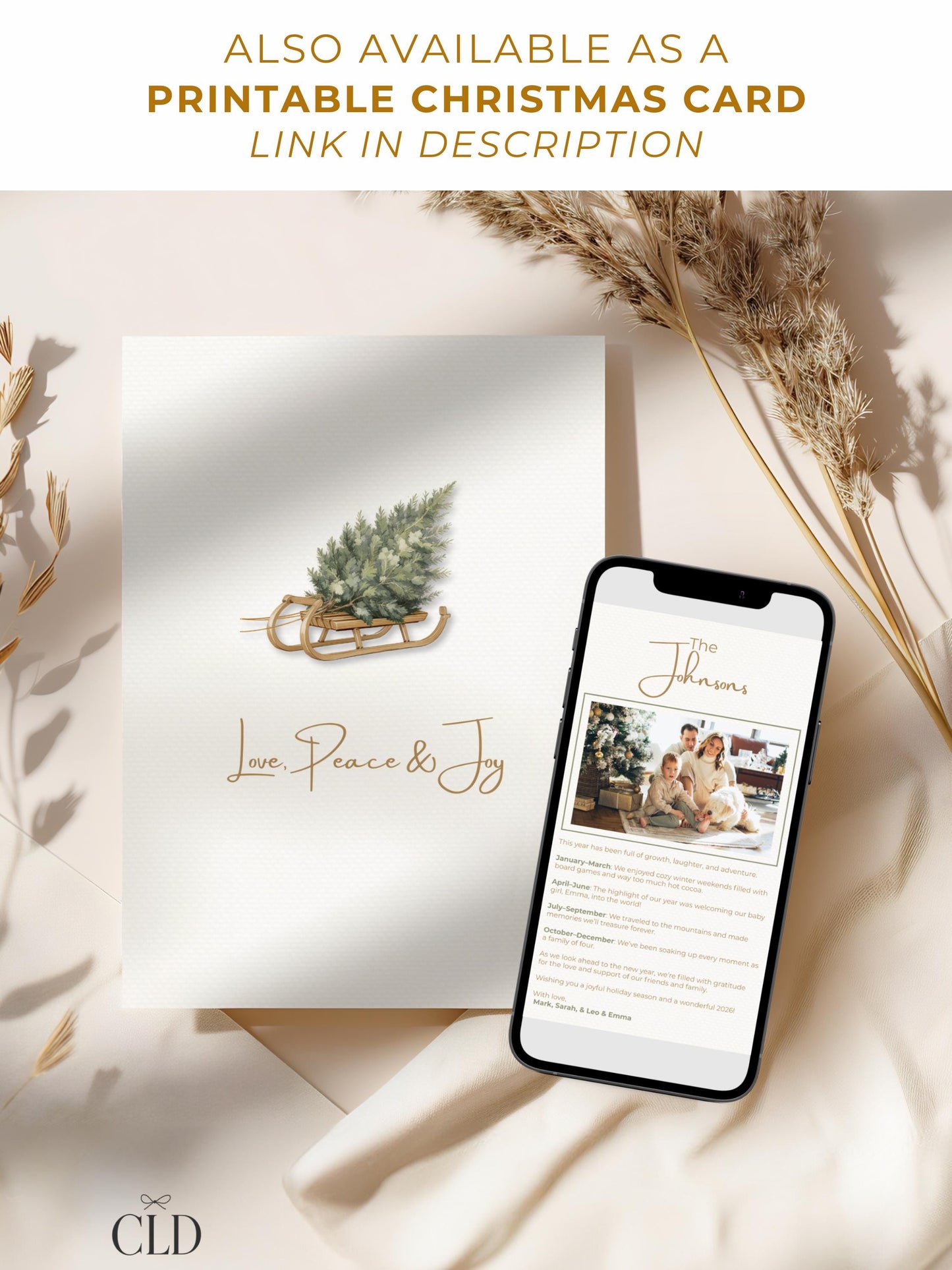 Animated Christmas Card - Digital Family Newsletter with Music (Instant Download Customizable Canva Template) Sled and Tree Holiday Evite