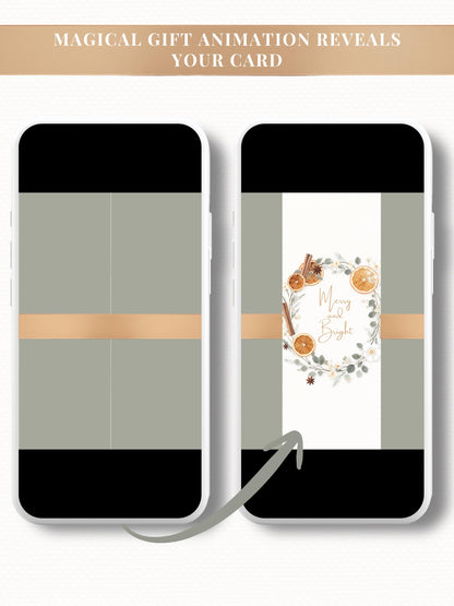 Animated Christmas Card - Digital Family Newsletter with Music (Instant Download Customizable Canva Template) Orange Wreath Holiday Evite