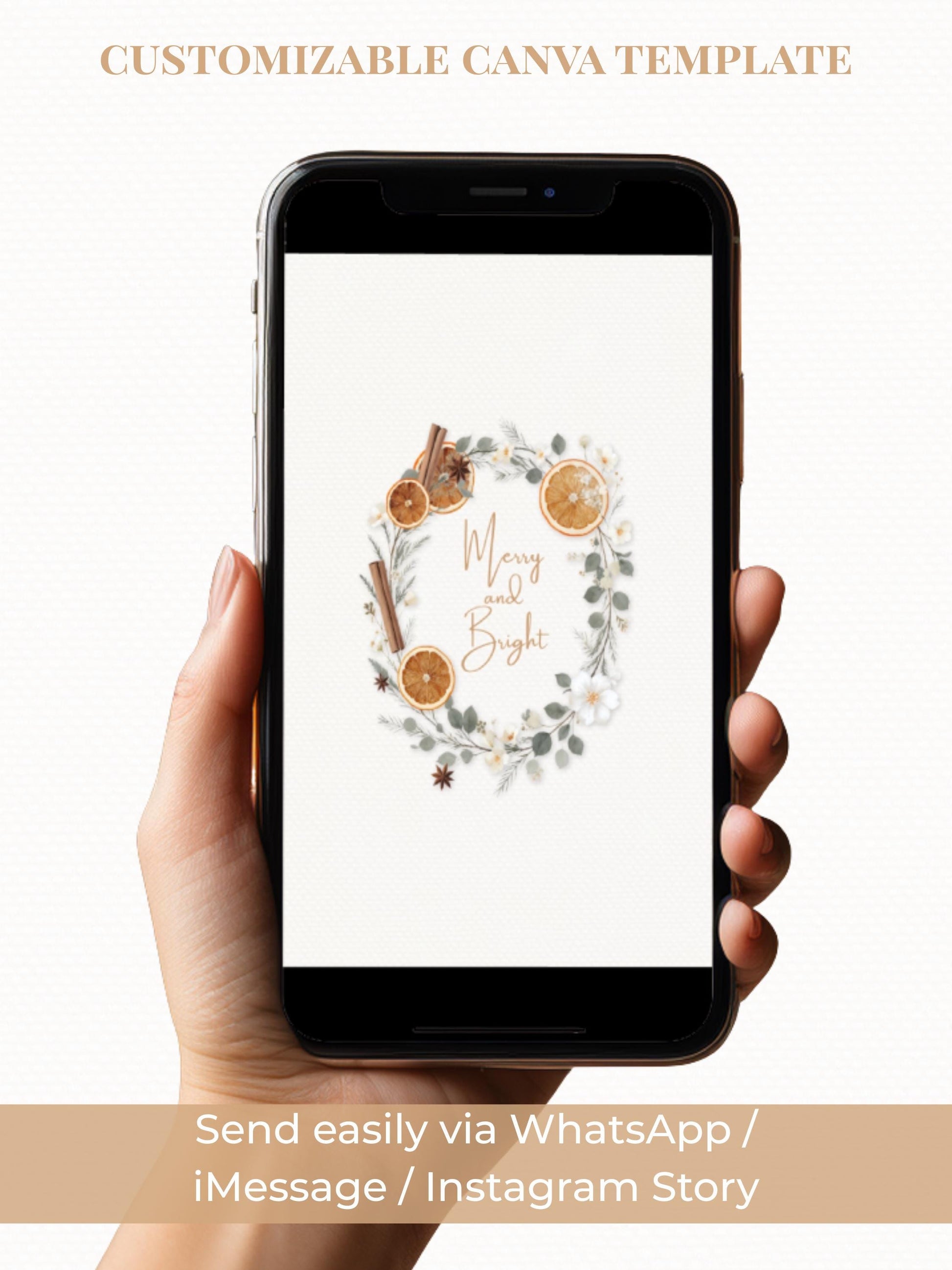 Animated Christmas Card - Digital Family Newsletter with Music (Instant Download Customizable Canva Template) Orange Wreath Holiday Evite