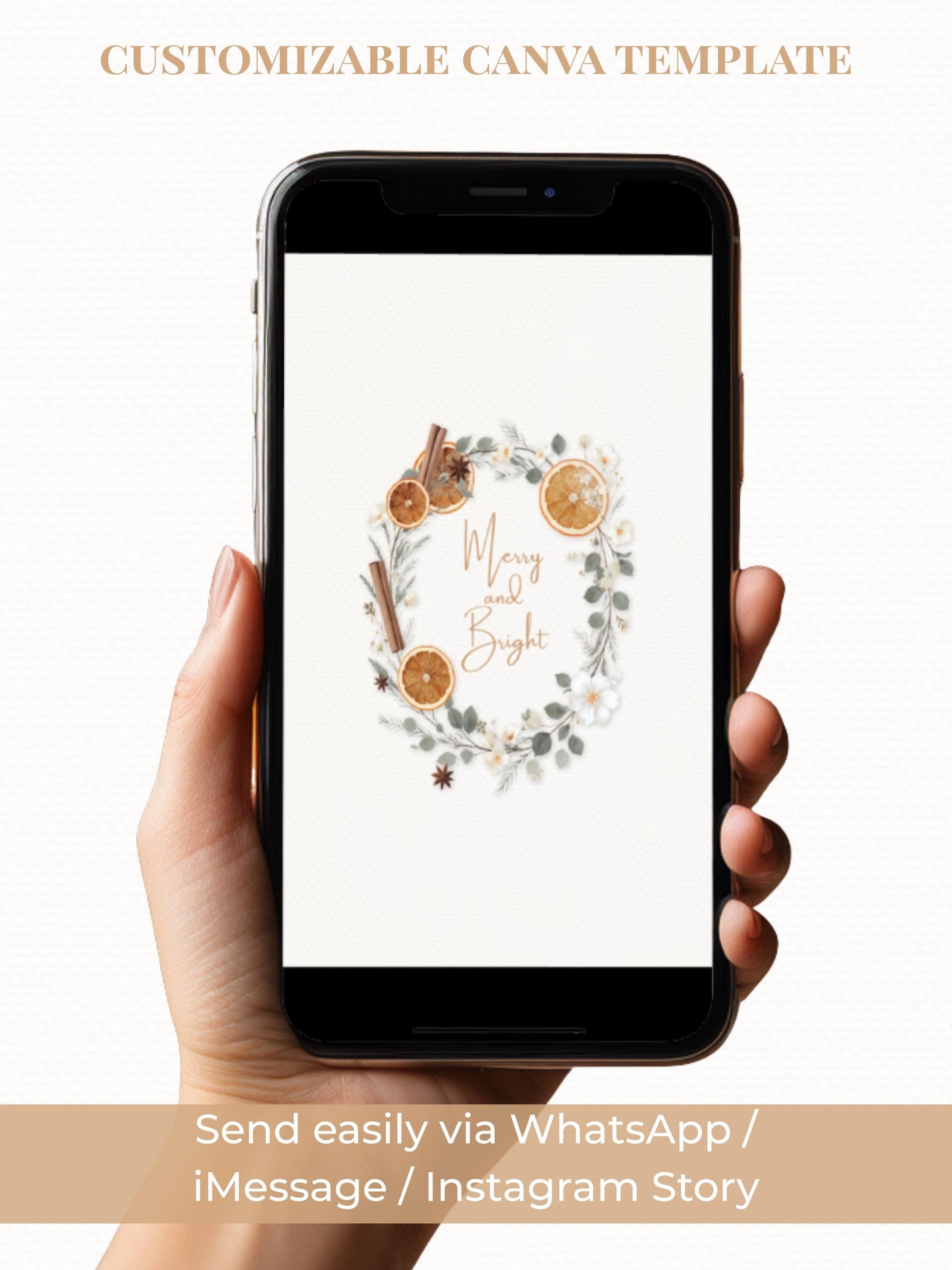 Animated Christmas Card - Digital Family Newsletter with Music (Instant Download Customizable Canva Template) Orange Wreath Holiday Evite