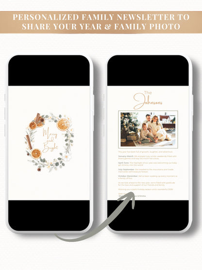 Animated Christmas Card - Digital Family Newsletter with Music (Instant Download Customizable Canva Template) Orange Wreath Holiday Evite