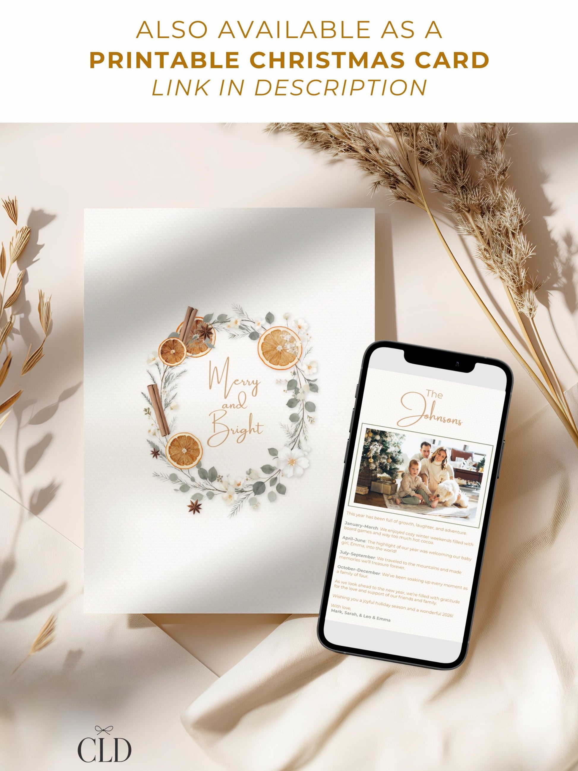 Animated Christmas Card - Digital Family Newsletter with Music (Instant Download Customizable Canva Template) Orange Wreath Holiday Evite