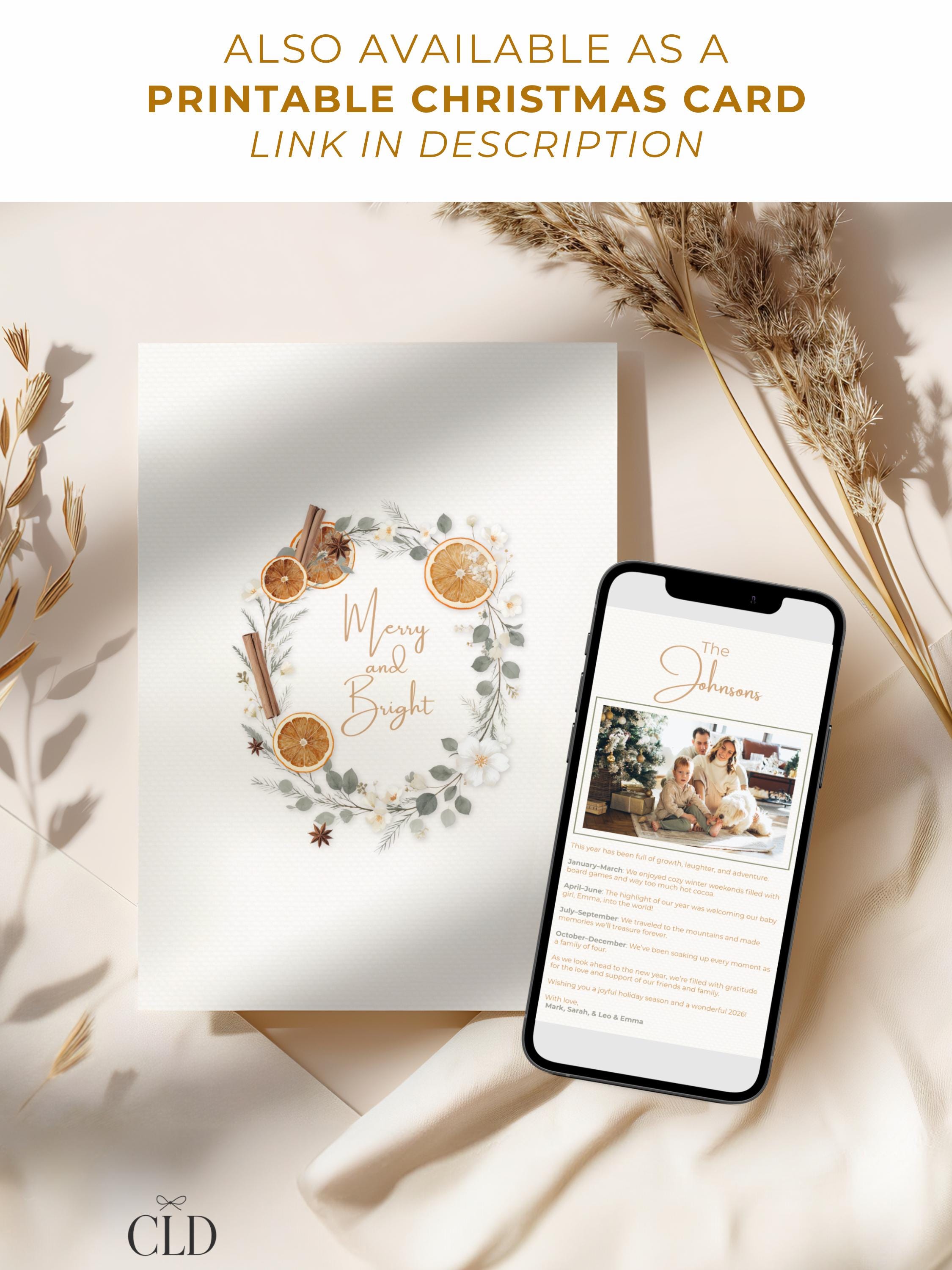 Animated Christmas Card - Digital Family Newsletter with Music (Instant Download Customizable Canva Template) Orange Wreath Holiday Evite