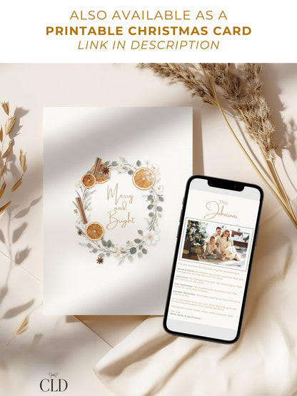 Animated Christmas Card - Digital Family Newsletter with Music (Instant Download Customizable Canva Template) Orange Wreath Holiday Evite