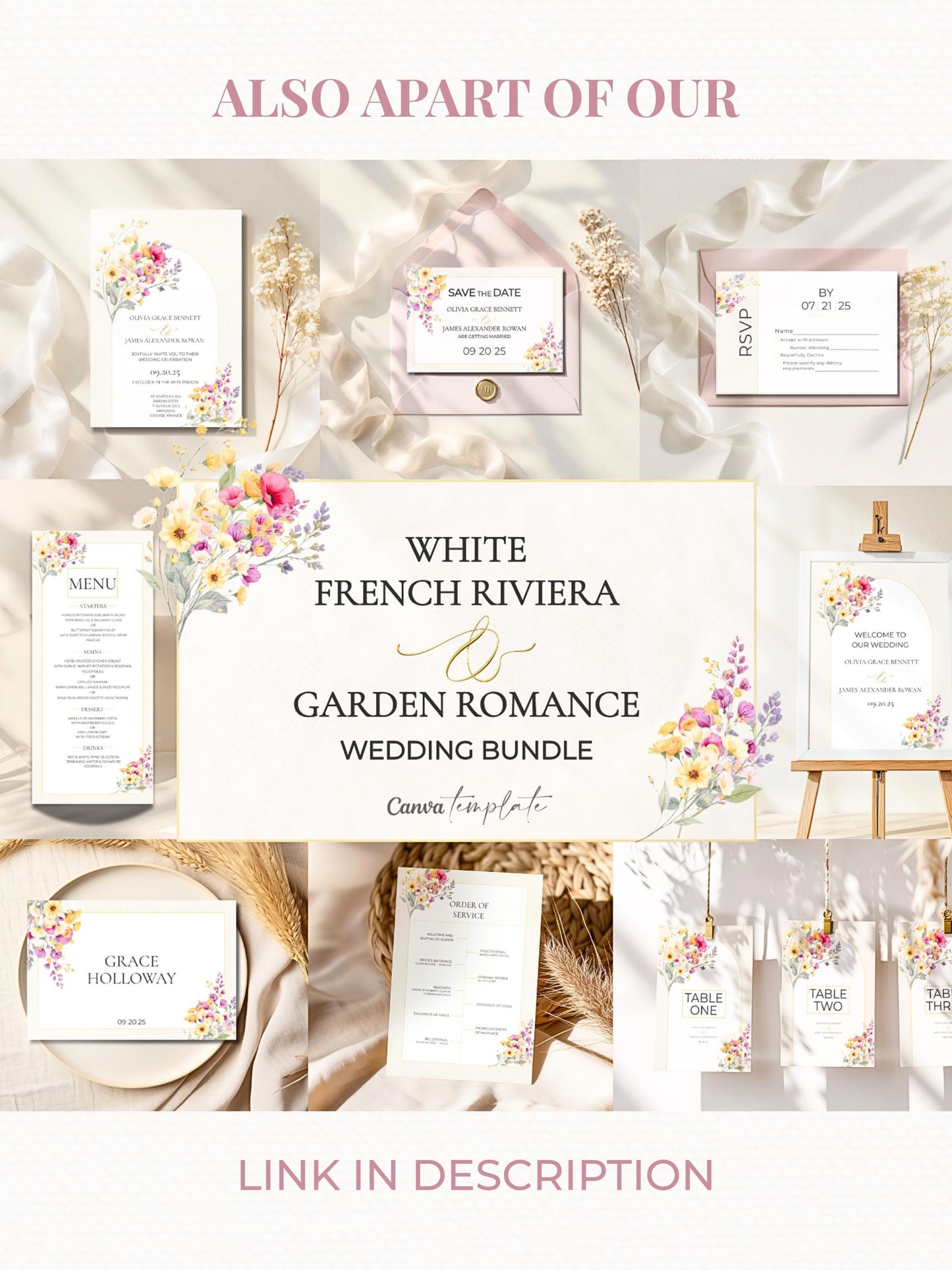 Digital Wedding Invitation Template Design Floral Watercolor Garden Wedding Ceremony Template Editable Canva Custom Invitation Romantic