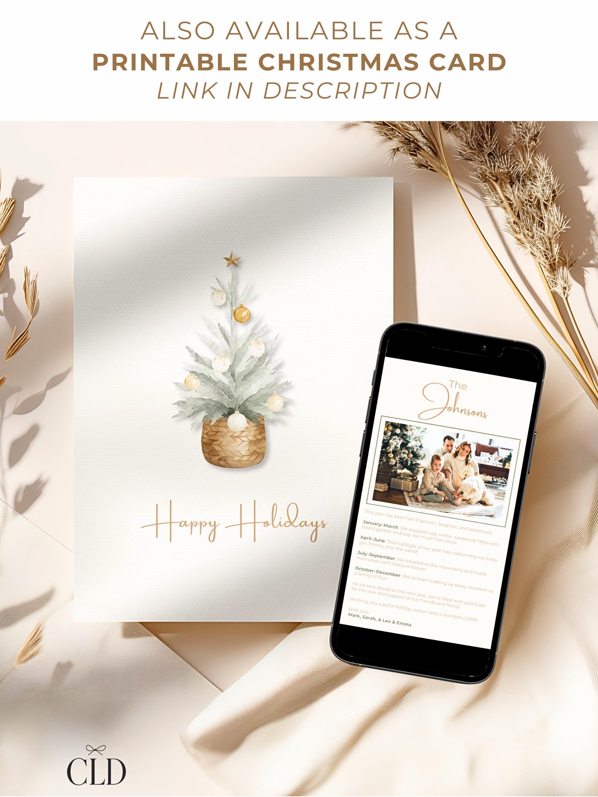 Animated Christmas Card with Family Newsletter (Customizable Canva Template) – Happy Holidays Tree Music Digital Evite for Messaging