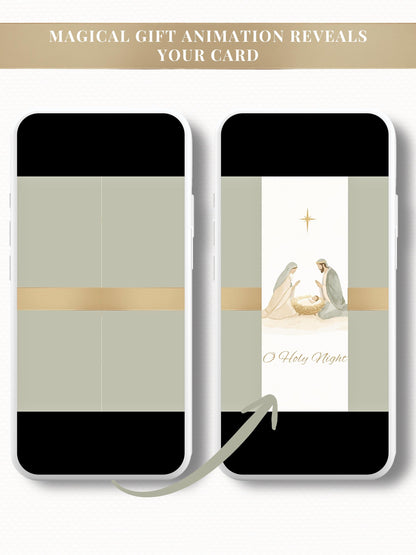Nativity Scene Animated Christmas Card with Newsletter + Photo (Instant Download Canva Template) - Plays Music O Holy Night Holiday Greeting
