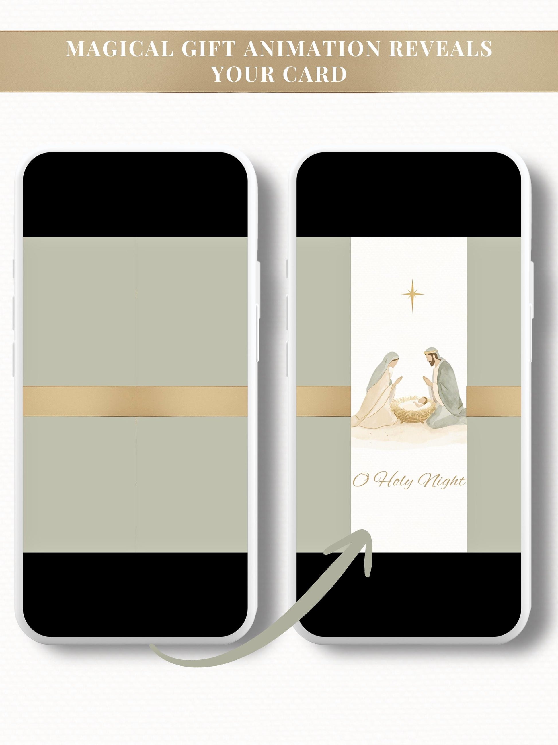 Nativity Scene Animated Christmas Card with Newsletter + Photo (Instant Download Canva Template) - Plays Music O Holy Night Holiday Greeting