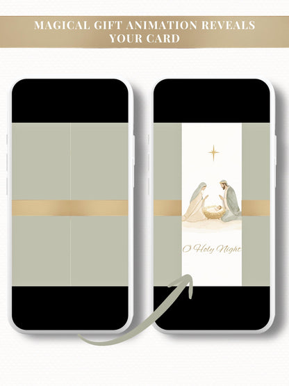 Nativity Scene Animated Christmas Card with Newsletter + Photo (Instant Download Canva Template) - Plays Music O Holy Night Holiday Greeting