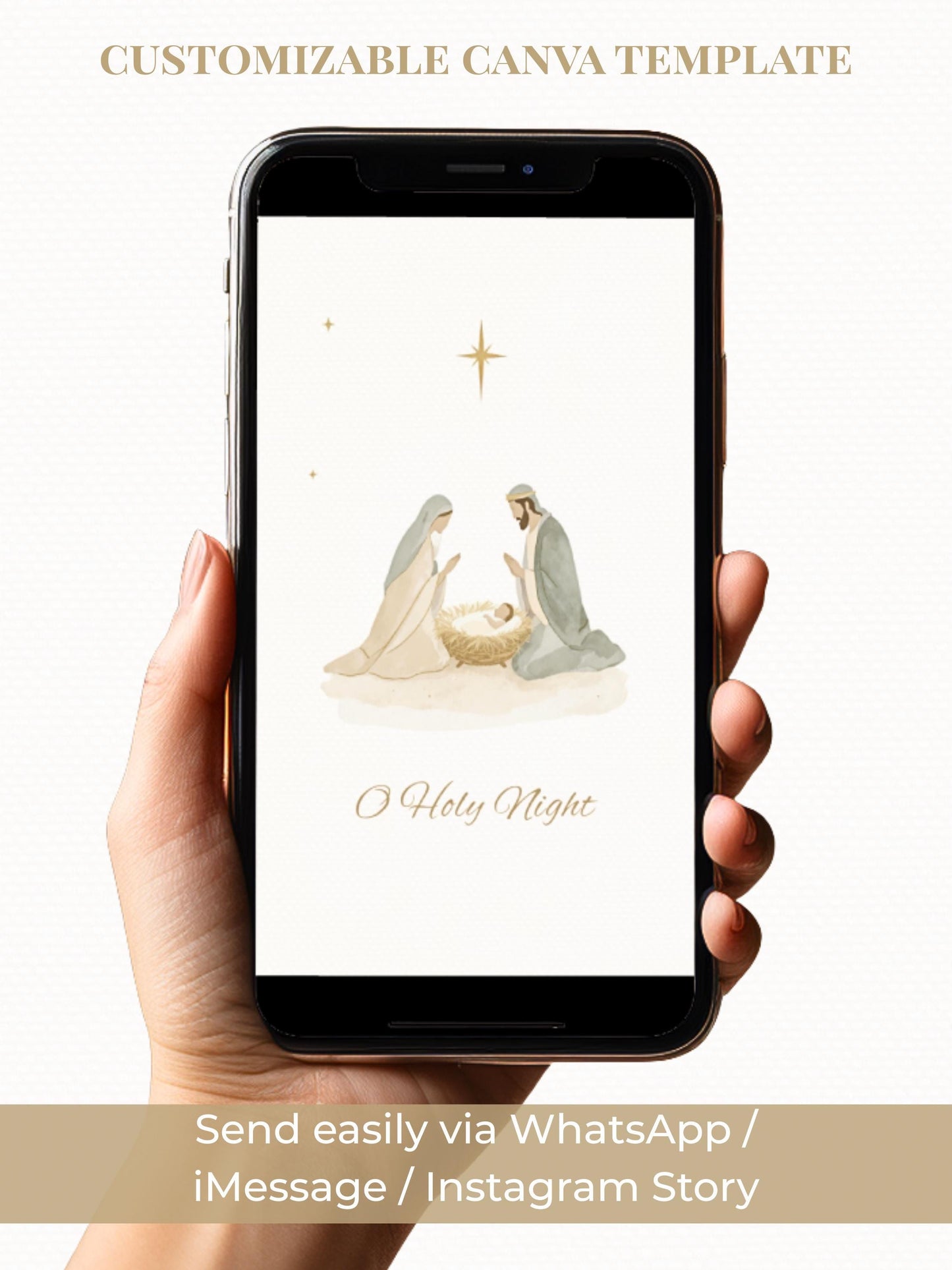 Nativity Scene Animated Christmas Card with Newsletter + Photo (Instant Download Canva Template) - Plays Music O Holy Night Holiday Greeting