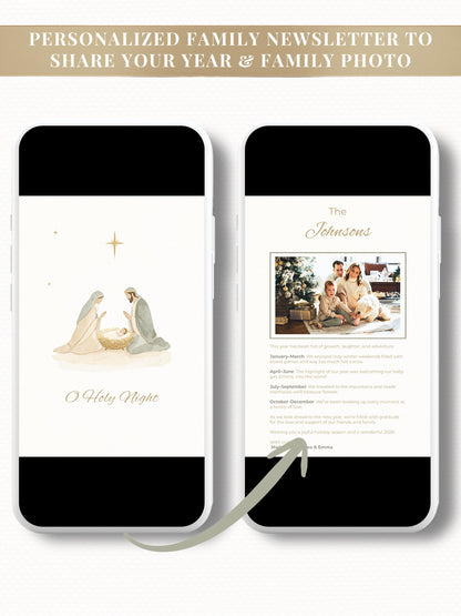 Nativity Scene Animated Christmas Card with Newsletter + Photo (Instant Download Canva Template) - Plays Music O Holy Night Holiday Greeting
