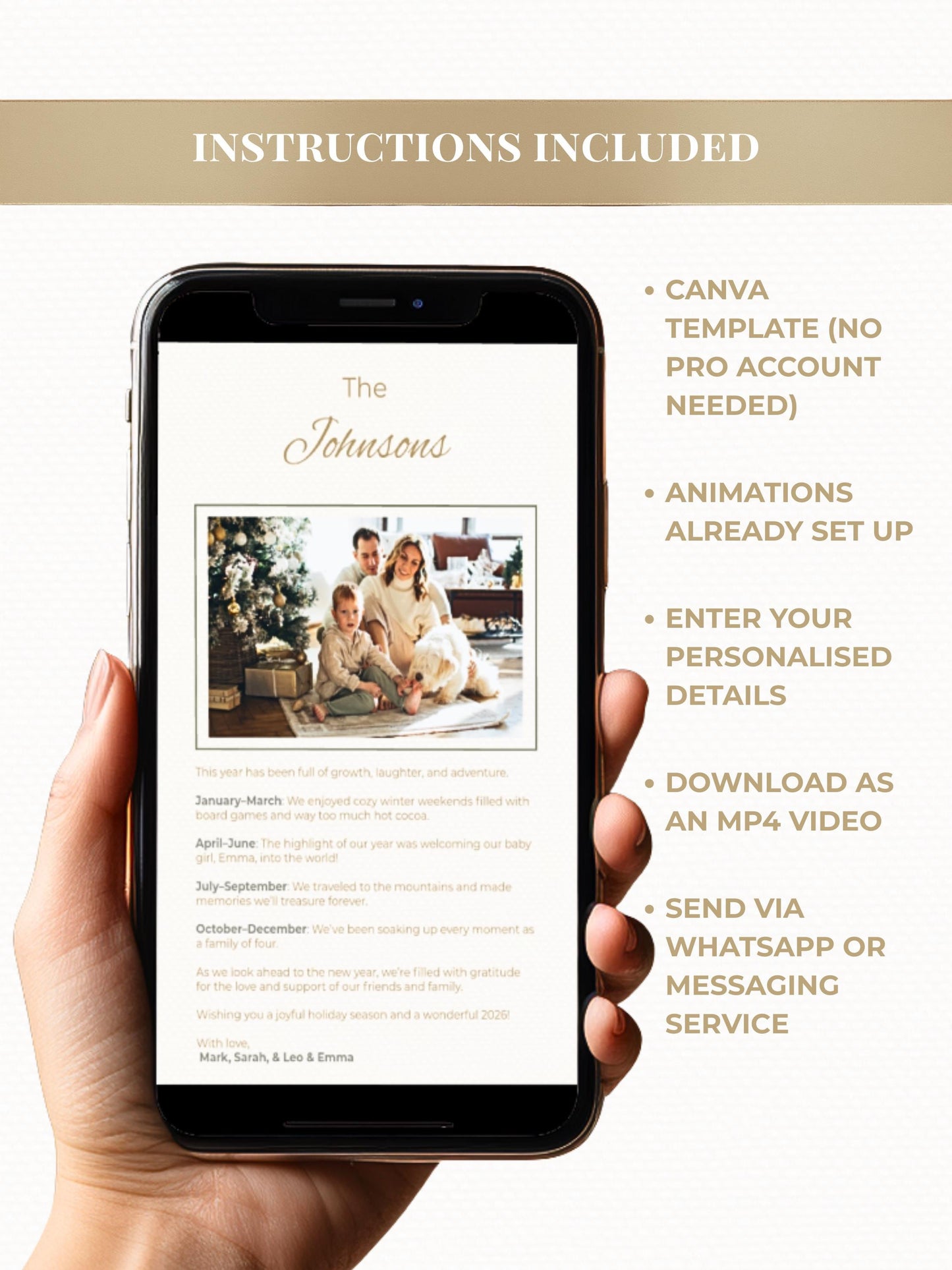 Nativity Scene Animated Christmas Card with Newsletter + Photo (Instant Download Canva Template) - Plays Music O Holy Night Holiday Greeting