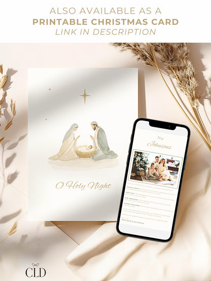 Nativity Scene Animated Christmas Card with Newsletter + Photo (Instant Download Canva Template) - Plays Music O Holy Night Holiday Greeting