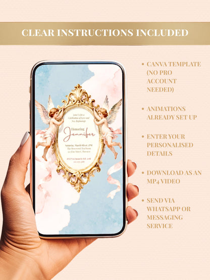 Animated Rococo Cherub Baby Shower Invitation-Regencycore Digital Evite (Instant Download Editable Canva Template) Nesting Party Invite