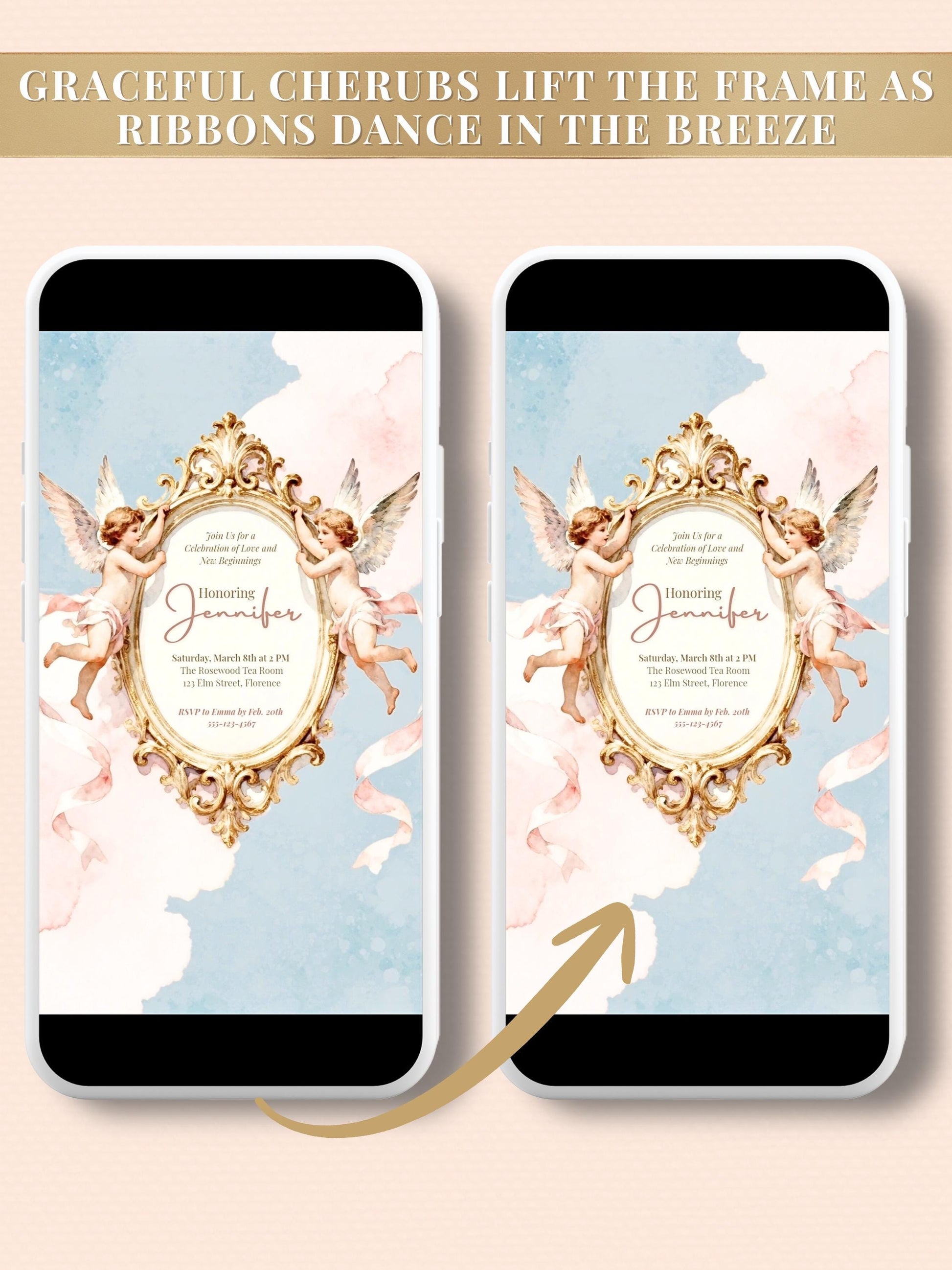 Animated Rococo Cherub Baby Shower Invitation-Regencycore Digital Evite (Instant Download Editable Canva Template) Nesting Party Invite