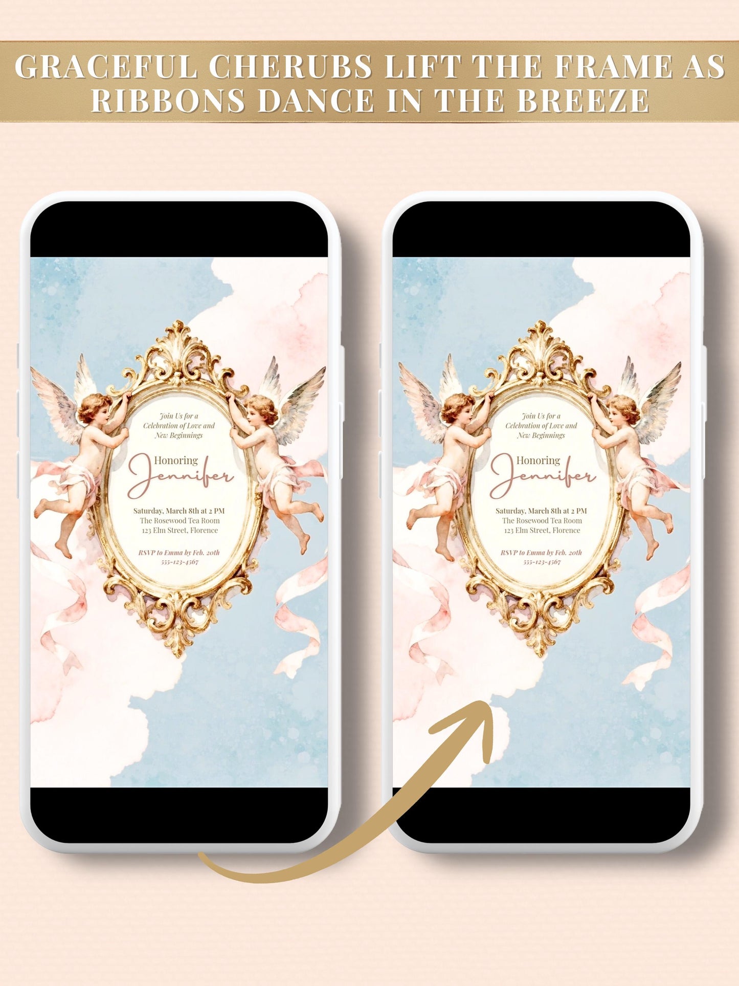 Animated Rococo Cherub Baby Shower Invitation-Regencycore Digital Evite (Instant Download Editable Canva Template) Nesting Party Invite