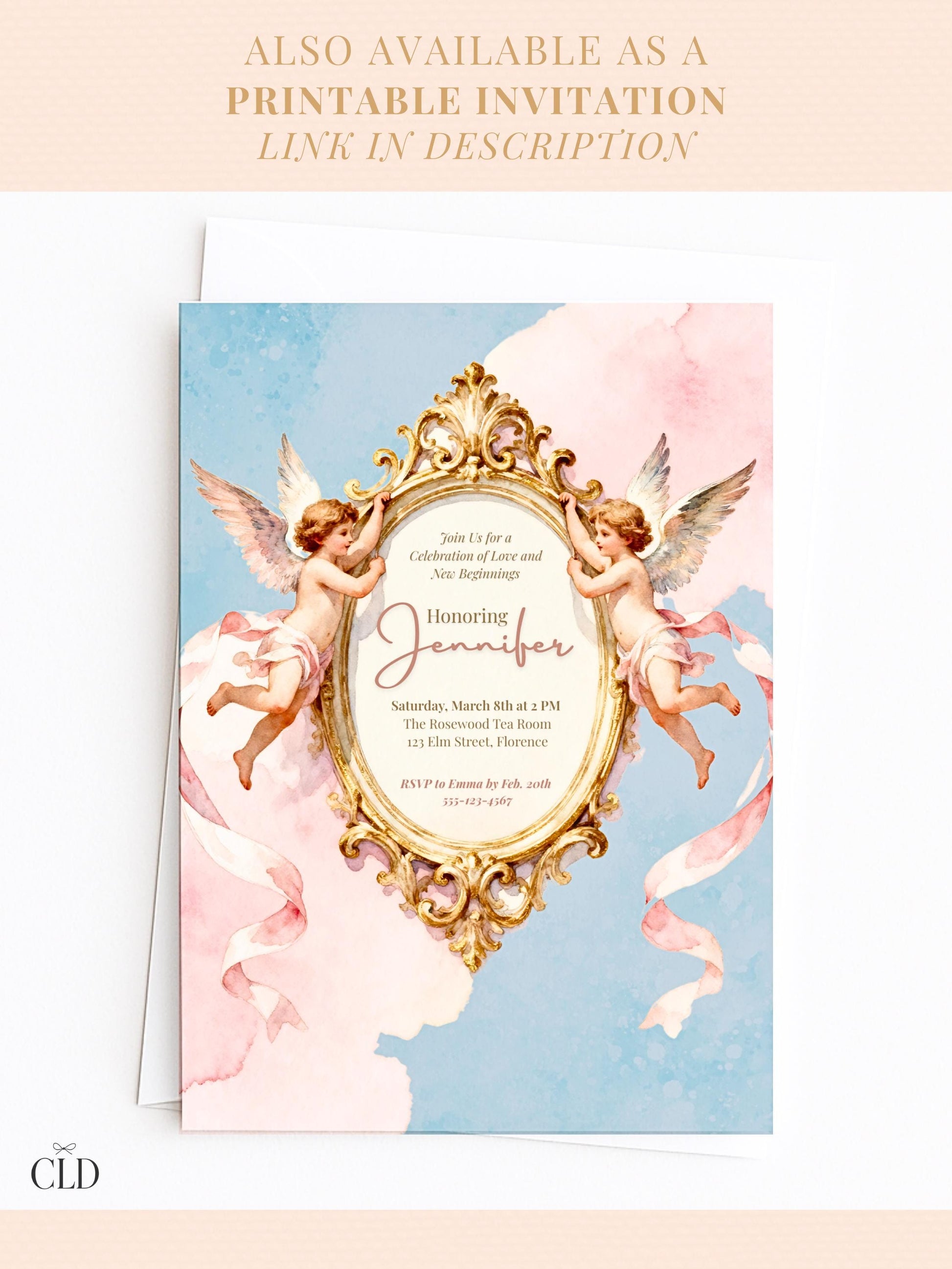 Animated Rococo Cherub Baby Shower Invitation-Regencycore Digital Evite (Instant Download Editable Canva Template) Nesting Party Invite