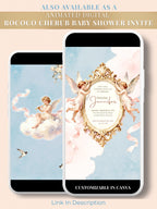 Rococo Cherub Baby Shower Invitation - Regencycore Printable Invite (Instant Download Editable Canva Template) Nesting Party Digital Evite