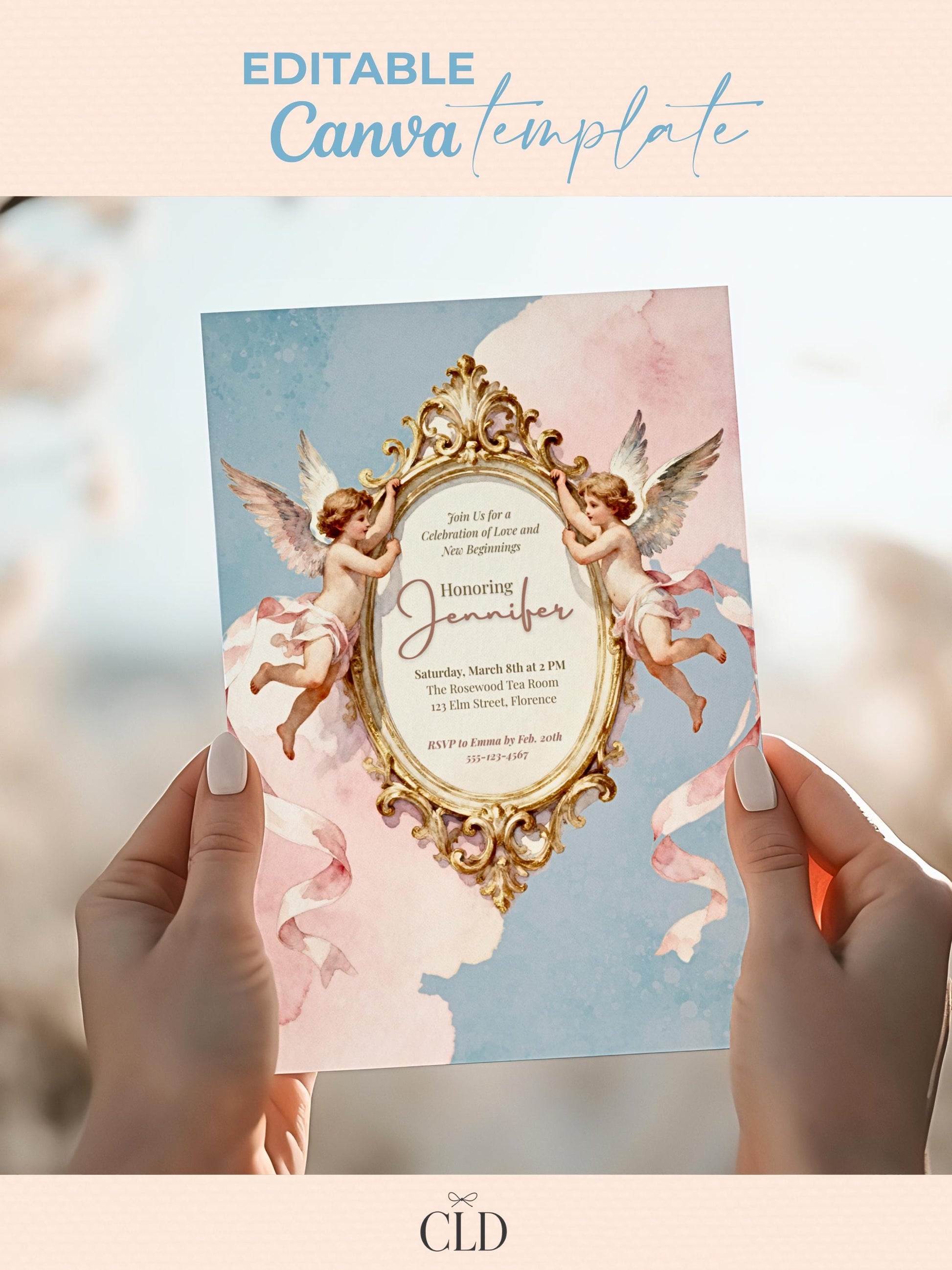 Rococo Cherub Baby Shower Invitation - Regencycore Printable Invite (Instant Download Editable Canva Template) Nesting Party Digital Evite