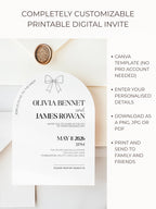 Modern Arch Wedding Invitation (Instant Download Editable Canva Template), Printable Digital Invite, Minimalist Elegant Bow Design