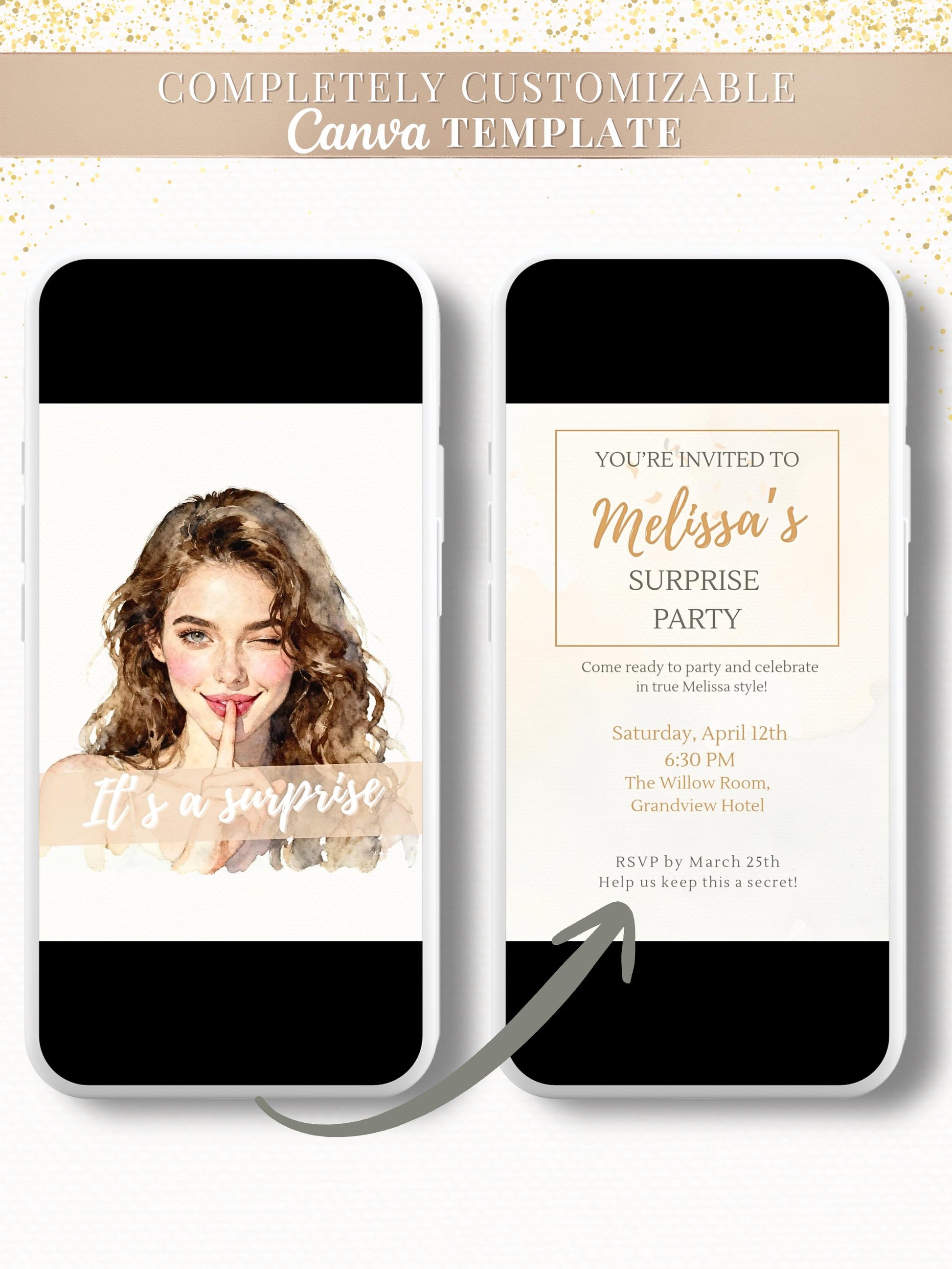 Animated Surprise Party Invitation - Modern Playful Custom Digital Evite (Instant Download Editable Canva Template), Secret Birthday Invite