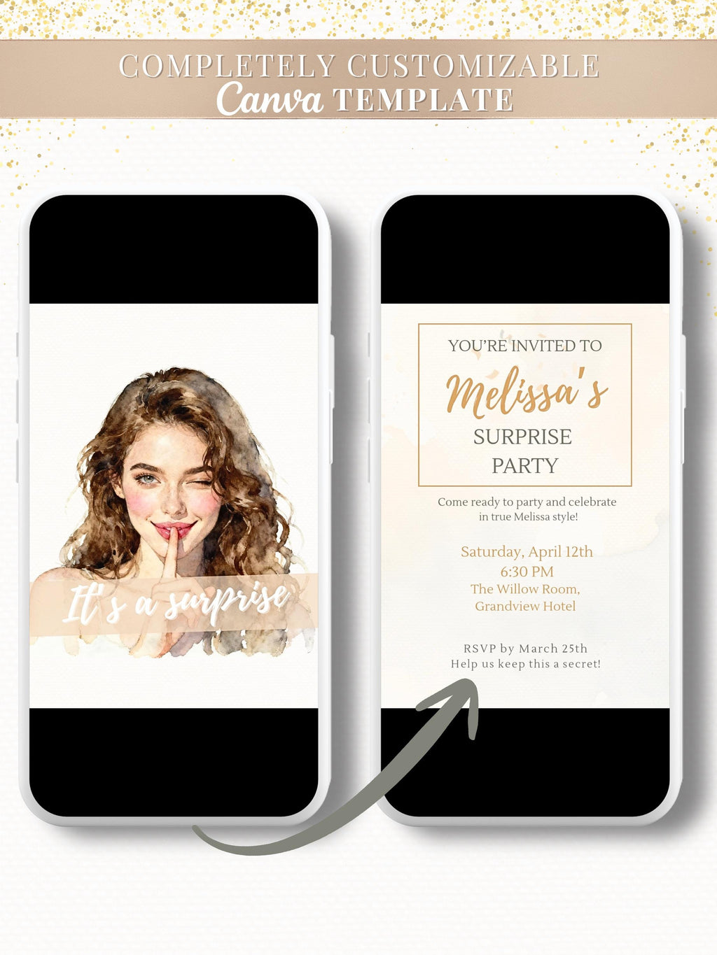 Animated Surprise Party Invitation - Modern Playful Custom Digital Evite (Instant Download Editable Canva Template), Secret Birthday Invite