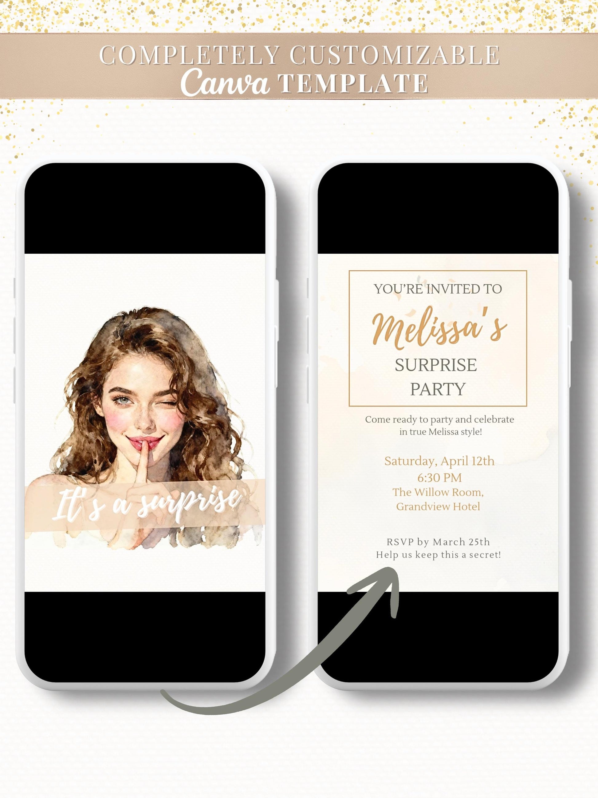 Animated Surprise Party Invitation - Modern Playful Custom Digital Evite (Instant Download Editable Canva Template), Secret Birthday Invite