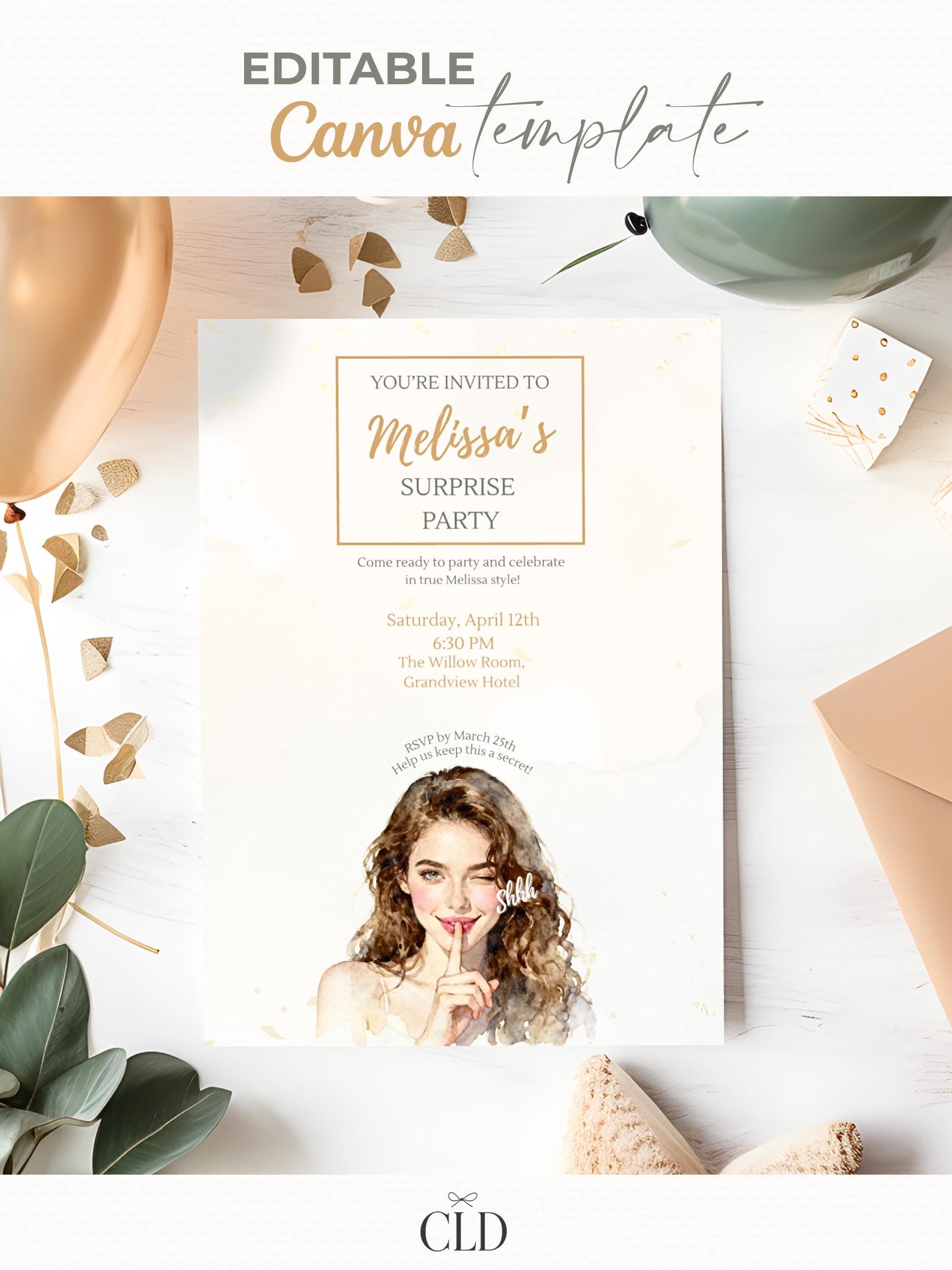 Surprise Party Invitation Template, Editable Canva Birthday Invite, Instant Digital Download, Printable Secret Party Customizable Invite