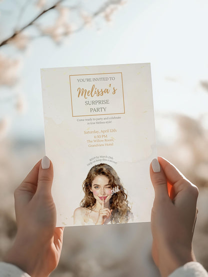 Surprise Party Invitation Template, Editable Canva Birthday Invite, Instant Digital Download, Printable Secret Party Customizable Invite