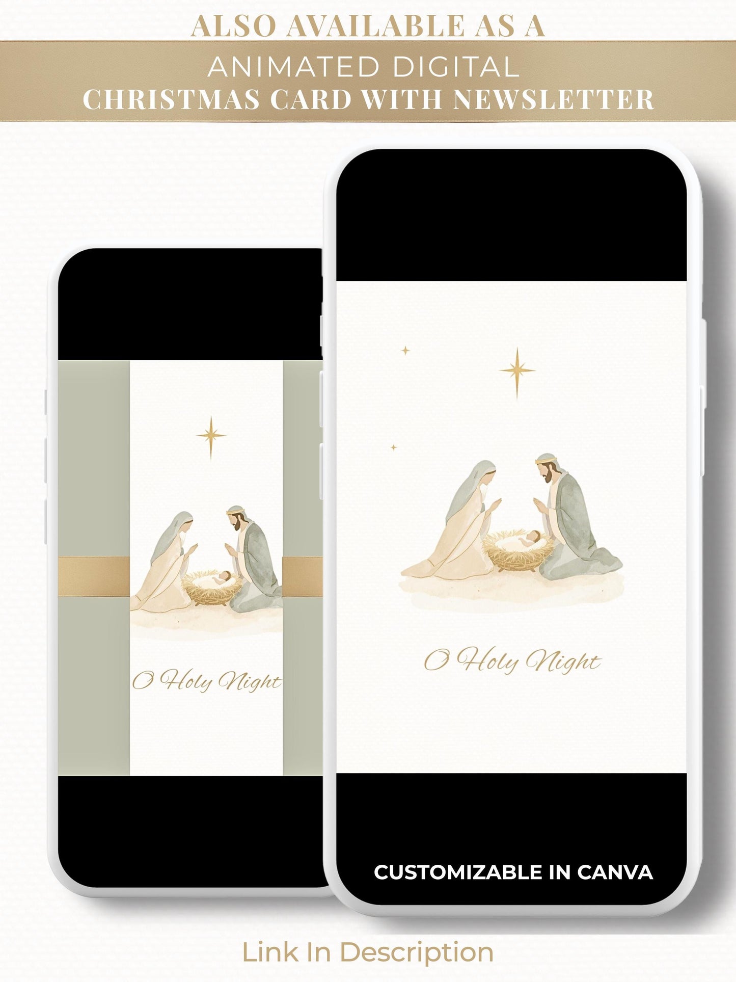 Editable Christian Christmas Card with Newsletter - O Holy Night Nativity Canva Template, Printable or Digital Holiday Greeting