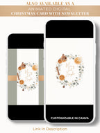 Editable Christmas Card with Newsletter - Botanical Orange Wreath Holiday Card Template, Canva Printable or Digital Family Greeting