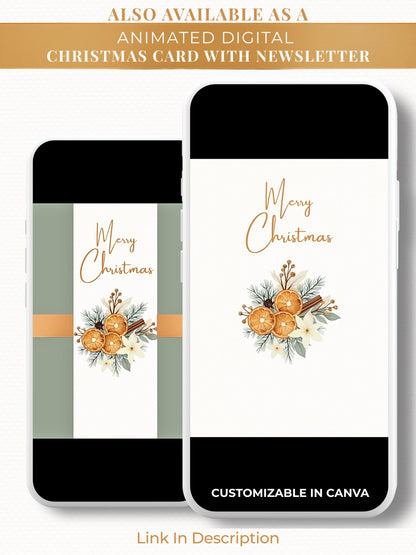 Editable Christmas Card with Newsletter - Cozy Rustic Holiday Card Template, Canva Printable, Family Photo Update, Digital Greeting