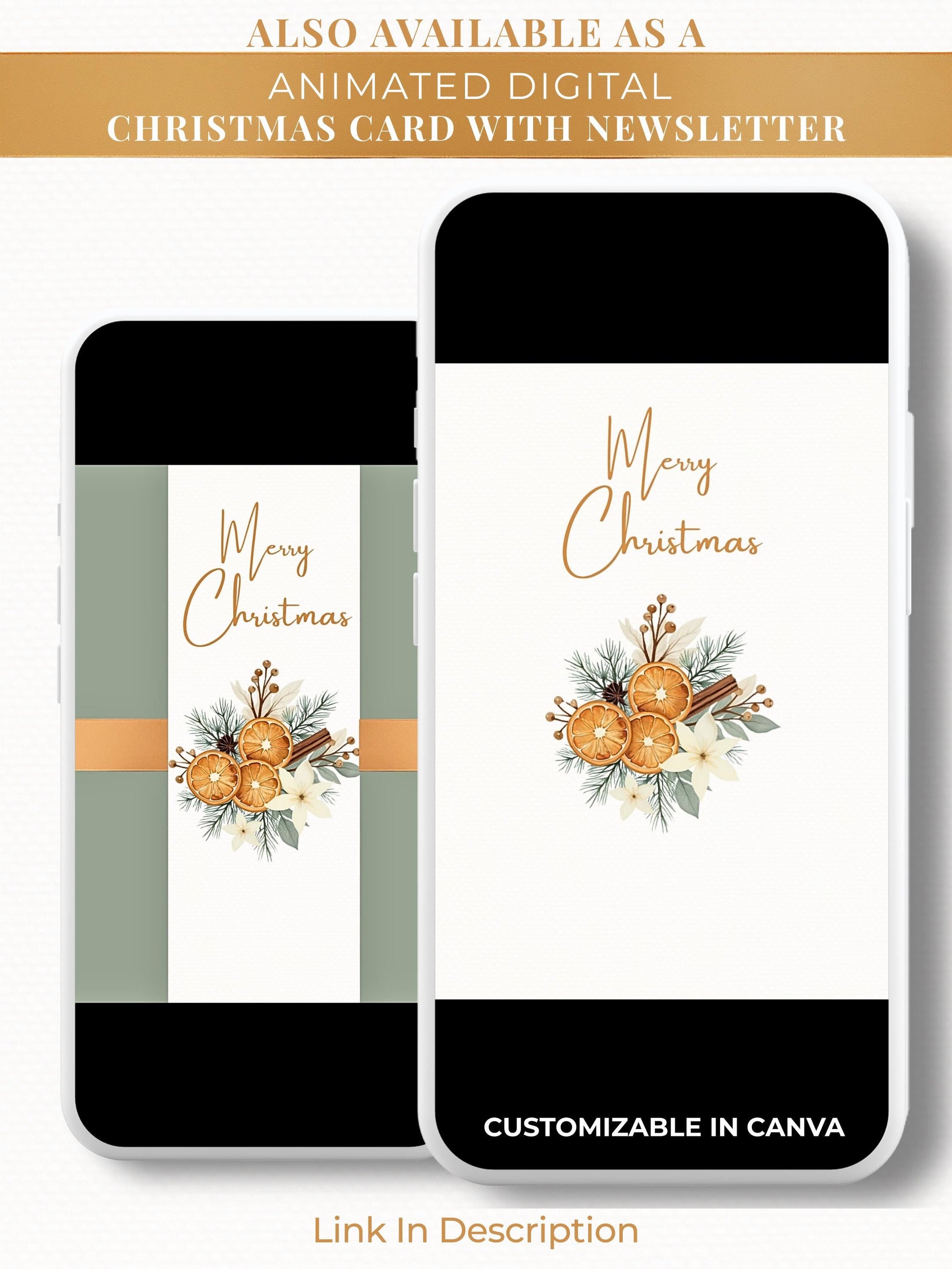 Editable Christmas Card with Newsletter - Cozy Rustic Holiday Card Template, Canva Printable, Family Photo Update, Digital Greeting