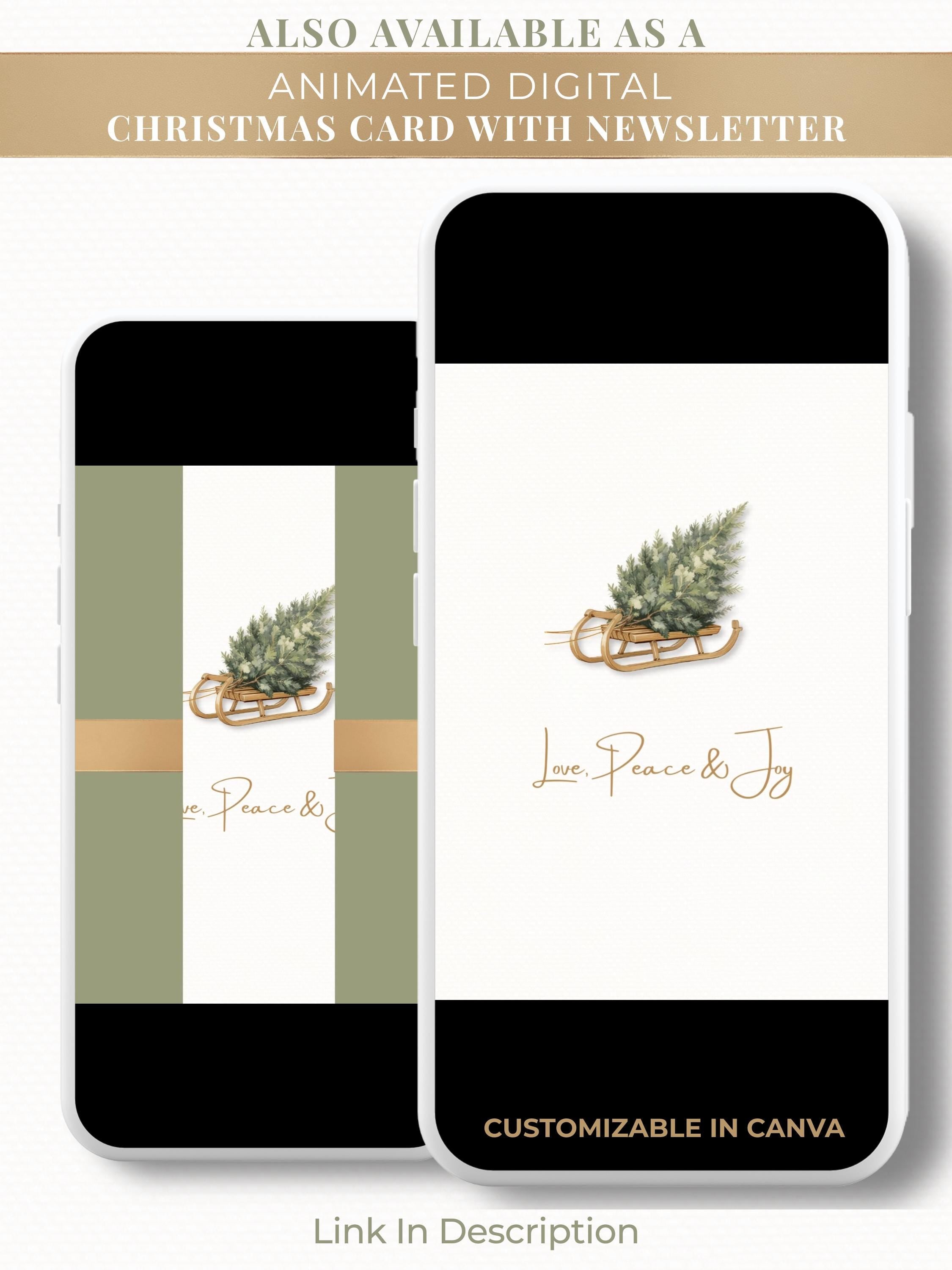 Editable Christmas Card with Newsletter - Modern Minimalist Tree Holiday Card Template, Canva Printable or Digital Family Greeting